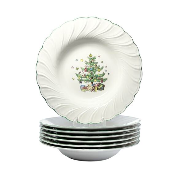 Nikko “Happy Holidays” Set of 7 Porcelain Soup Bowls 9 1/4” - Picture 1 of 5